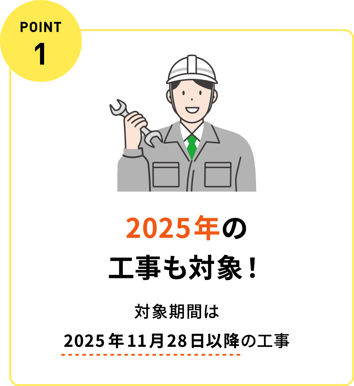 POINT 1：2025年の工事も対象！対象期間は2025年11月28日以降の工事